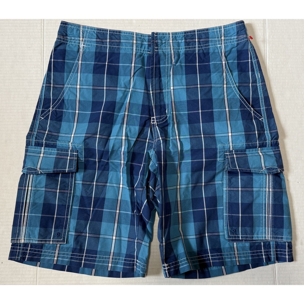 LL BEAN - Men's Blue Plaid Hybrid Swim Trunk Boardshorts Shorts - Size 30x10